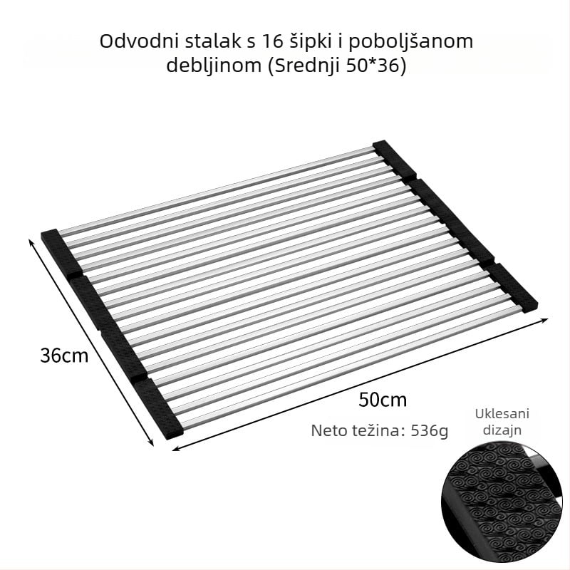 Stojak za odvodnju sudopera od nehrđajućeg čelika; sklopiv; serija Draining rack; Hong Junda – prilagodba s logotipom