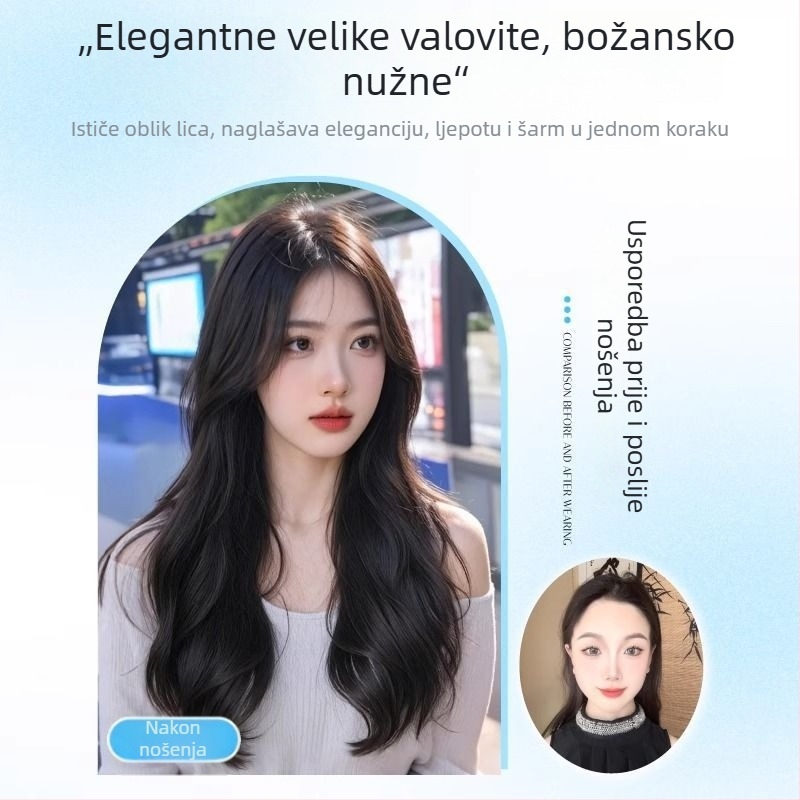 Čipkasta perika za žene, srednji razdjel, volumen kose s velikim valovima; vlakna otporna na toplinu; model: čipkasti dio; tehnologija: mehanizam; nije dopušteno bojanje ili trajno uvijanje