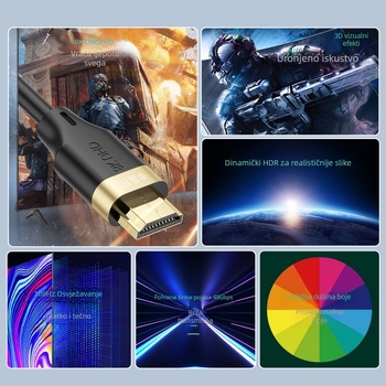 Jinghua H627 HDMI kabel, HDMI 2.1, podrška 8K, zlatni konektori, duljina 1,5 m