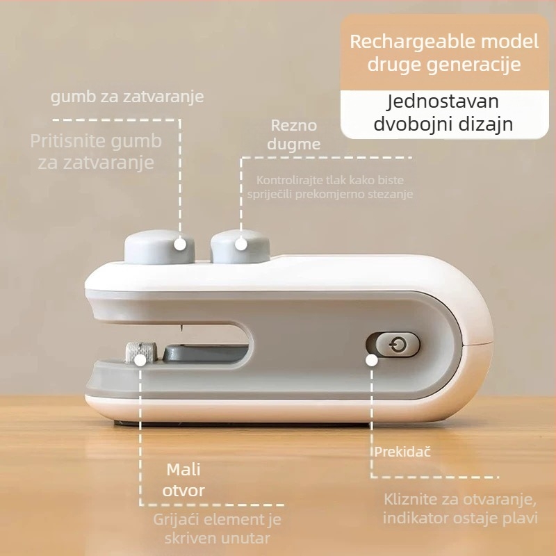 Mini pečatna i rezna mašina za plastičnu ambalažu, brzo zagrijavanje, 3,7V punjiva, 16W, ABS kućište, model TX-006