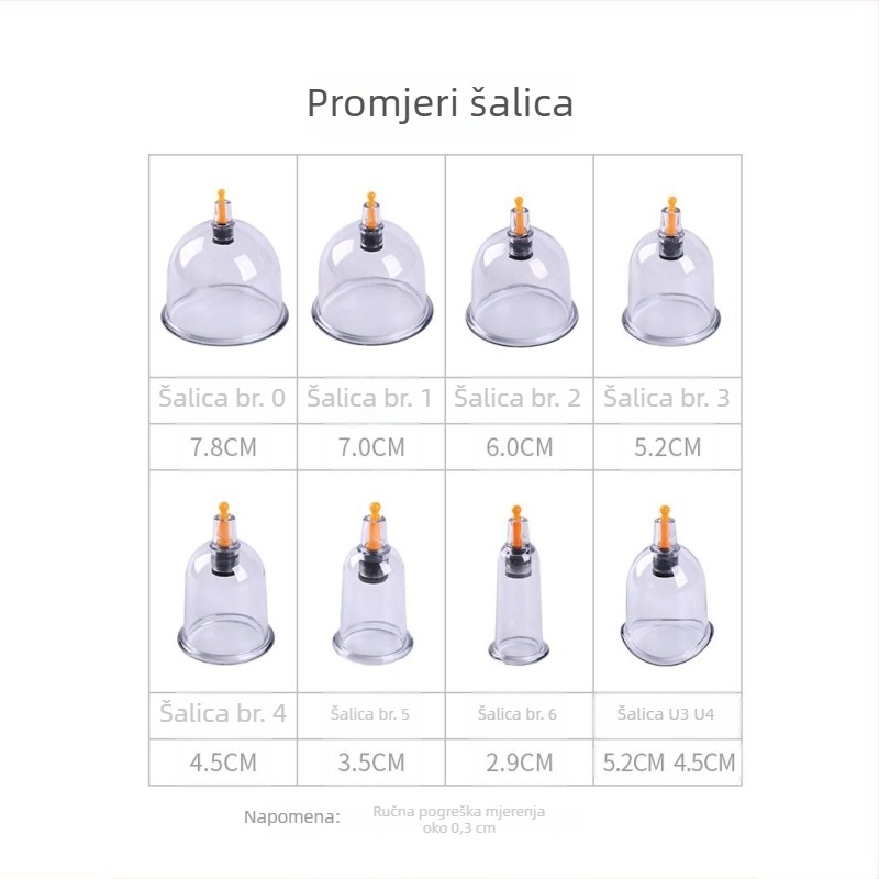 Cupping uređaj - uspravni vakuumski sustav za kućnu upotrebu, bez stakla, 24 čaša, 12 setova u kutiji