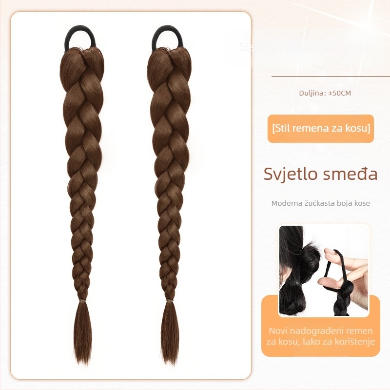 Ženska perika s pletenim repom, ručno tkanа, kosa od visokotemperaturne žice, nije pogodna za bojanje ili uvijanje