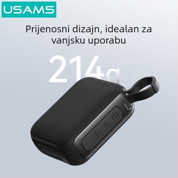 USAMS vanjski Bluetooth zvučnik s vodootpornim kućištem, Bluetooth 5.0, domet 10 m, trajanje baterije 4–8 sati