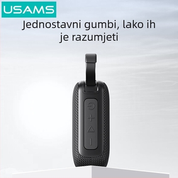 USAMS vanjski Bluetooth zvučnik s vodootpornim kućištem, Bluetooth 5.0, domet 10 m, trajanje baterije 4–8 sati