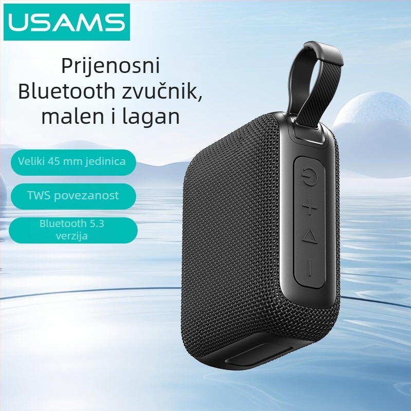 USAMS vanjski Bluetooth zvučnik s vodootpornim kućištem, Bluetooth 5.0, domet 10 m, trajanje baterije 4–8 sati