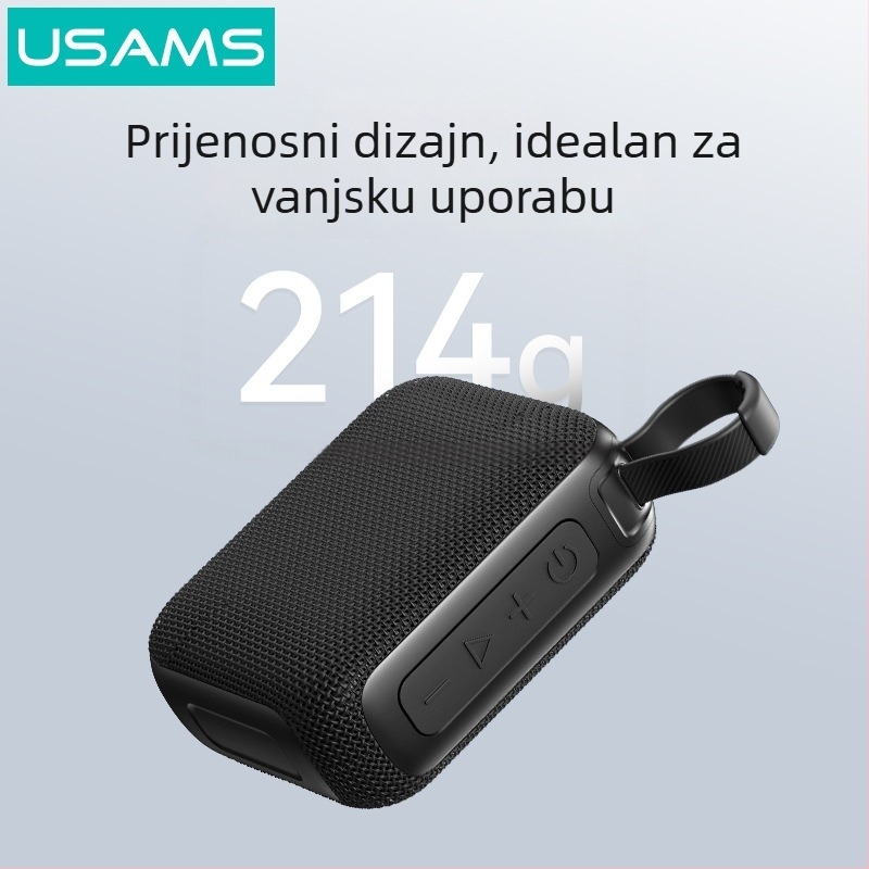 USAMS vanjski Bluetooth zvučnik s vodootpornim kućištem, Bluetooth 5.0, domet 10 m, trajanje baterije 4–8 sati