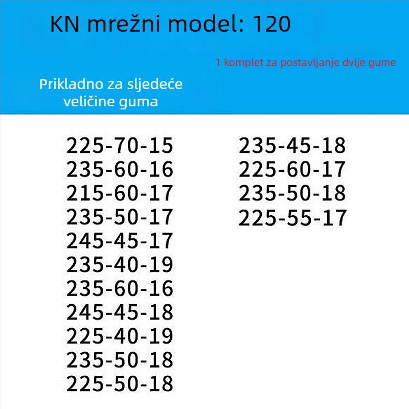 Protuklizni lanac za gume za automobile, kombije i terenska vozila | Legirani čelični lanac | Model KN anti-skid chain | Kompatibilnost guma: konzultirajte