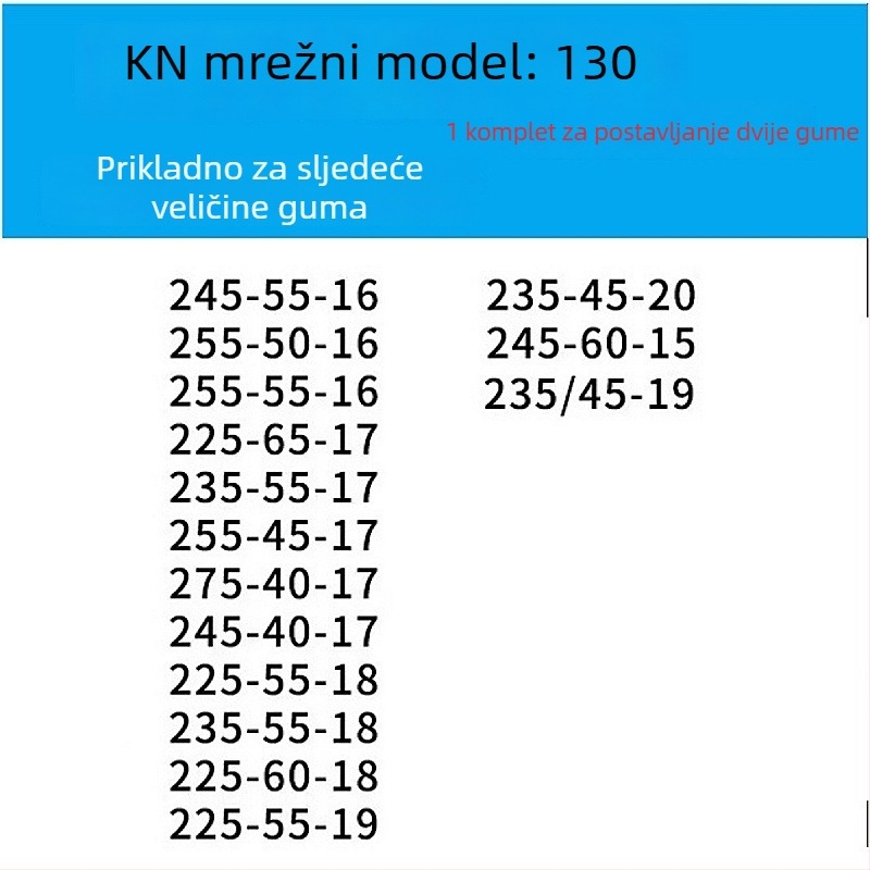 Protuklizni lanac za gume za automobile, kombije i terenska vozila | Legirani čelični lanac | Model KN anti-skid chain | Kompatibilnost guma: konzultirajte