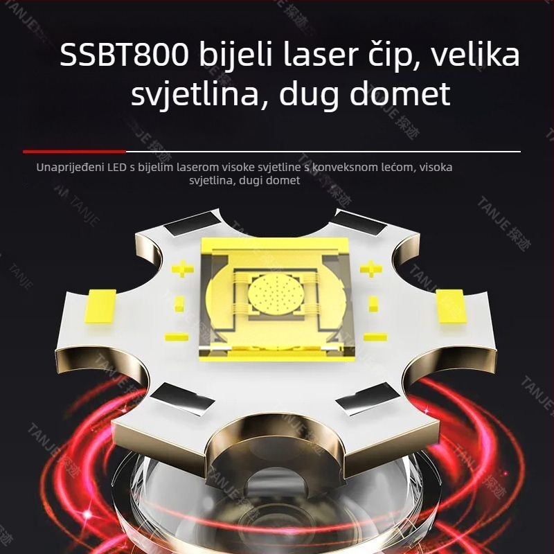 Lanterna od aluminijske legure, laser velikog dometa, 60W, domet 500 m i više, Type-C punjenje