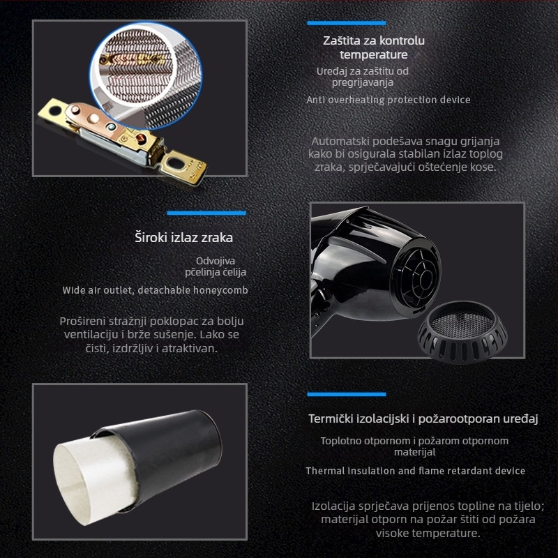 Sušilo za kosu 1800W, AC motor, 220V, 2 brzine, topao i hladan zrak