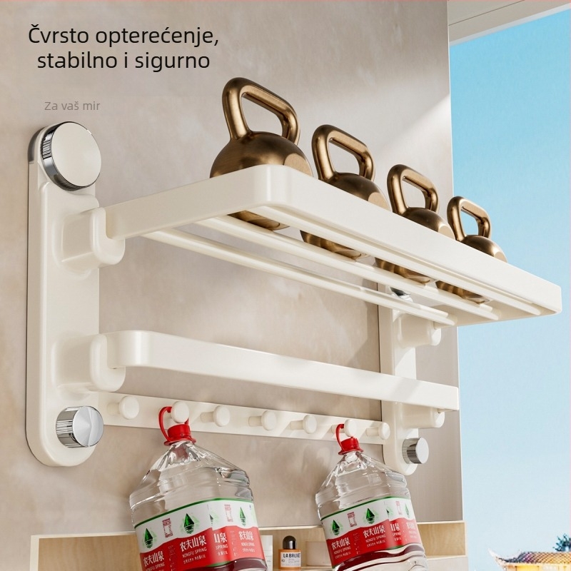 Oginsk metalni stalak za ručnike u kupaonici sa sustavom usisavanja, bez bušenja, s integriranom šipkom za vješanje