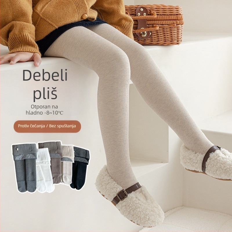 Djevojačke tajice s fleece podstavom, tople, dužine do gležnja, visokim pojasom, zima, 85% poliester