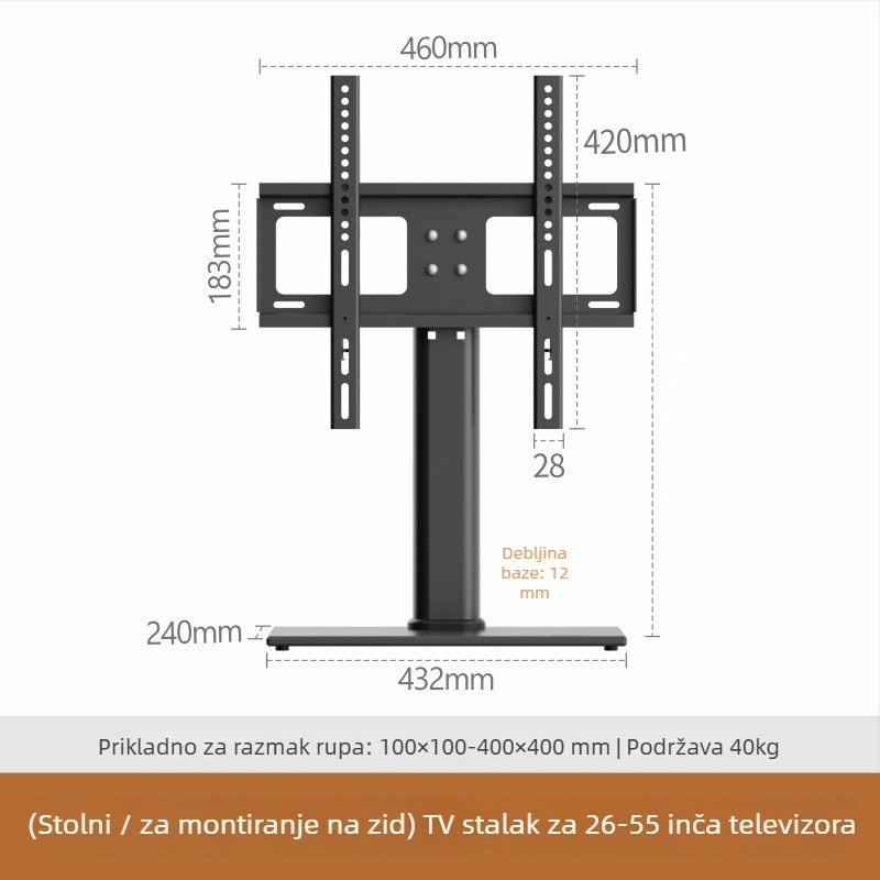 Univerzalni stalak za TV i zidni nosač, mehaničko upravljanje, željezni nosač, nosivost više od 15 kg