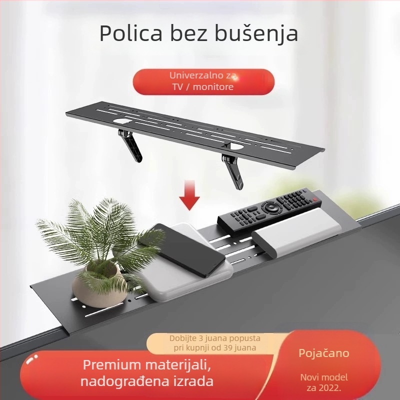 Stolni gornji stalak za TV/monitor — karbonsko čelični, bez bušenja, jednostavan modern dizajn, višenamjensko skladište za dnevni boravak, jednoslojni