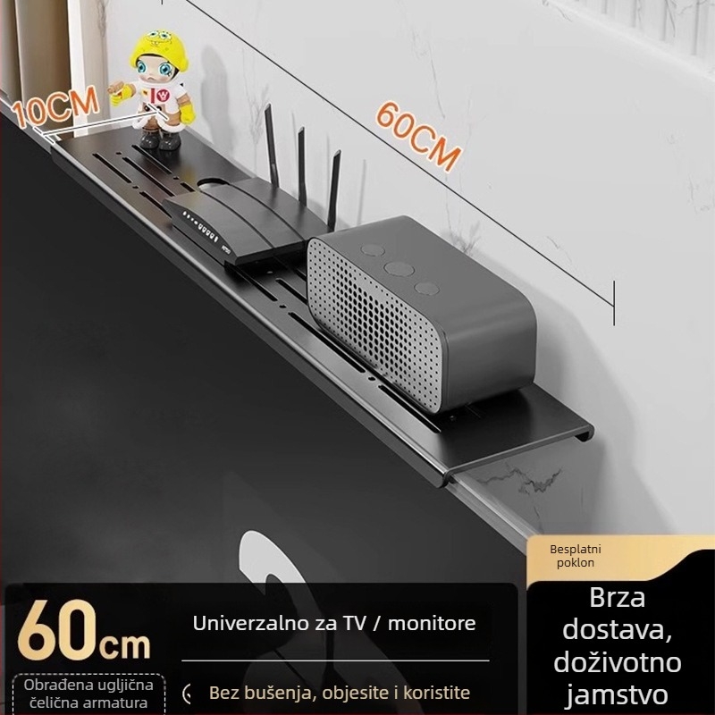 Stolni gornji stalak za TV/monitor — karbonsko čelični, bez bušenja, jednostavan modern dizajn, višenamjensko skladište za dnevni boravak, jednoslojni