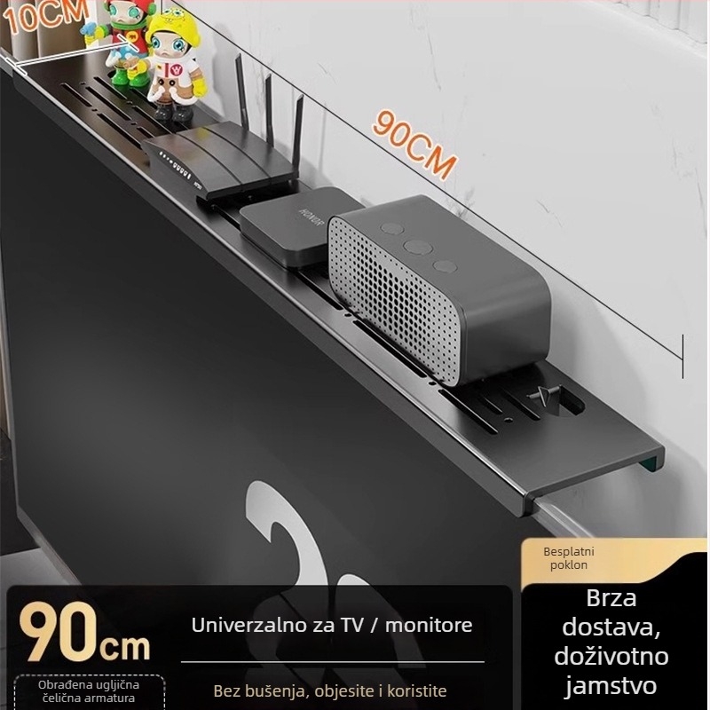 Stolni gornji stalak za TV/monitor — karbonsko čelični, bez bušenja, jednostavan modern dizajn, višenamjensko skladište za dnevni boravak, jednoslojni