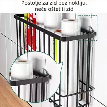 Zidni držač za kuhinjsku foliju, pričvršćivanje vakuumom, metal, 1 etaža, kukasti stil, višestruka upotreba