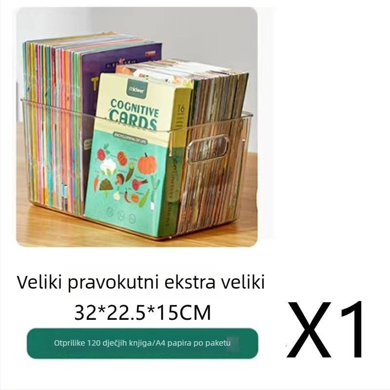 Desktop kutija za pohranu – kvadratni model; Materijal: PET plastika; Kapacitet: 18 L; Stil: moderna jednostavnost; Pogodno za knjige, časopise, školski pribor i mobilne uređaje