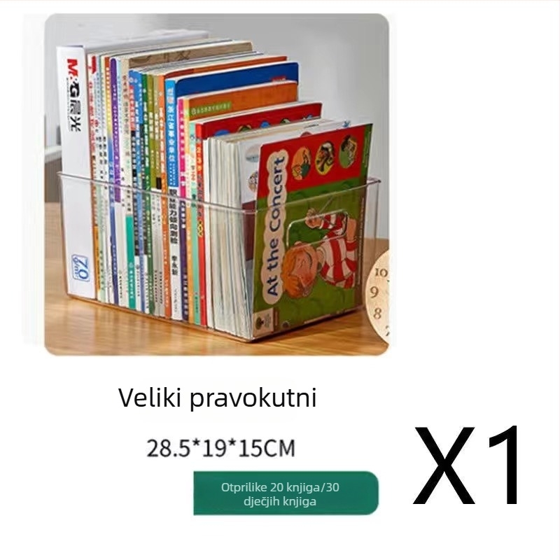 Desktop kutija za pohranu – kvadratni model; Materijal: PET plastika; Kapacitet: 18 L; Stil: moderna jednostavnost; Pogodno za knjige, časopise, školski pribor i mobilne uređaje