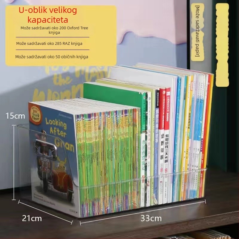 Desktop kutija za pohranu – kvadratni model; Materijal: PET plastika; Kapacitet: 18 L; Stil: moderna jednostavnost; Pogodno za knjige, časopise, školski pribor i mobilne uređaje