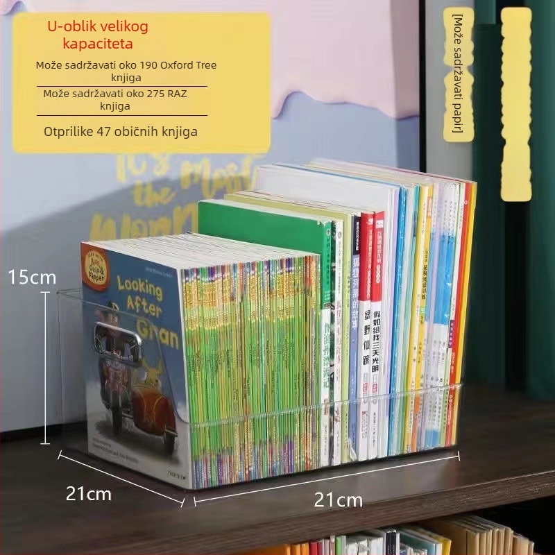 Desktop kutija za pohranu – kvadratni model; Materijal: PET plastika; Kapacitet: 18 L; Stil: moderna jednostavnost; Pogodno za knjige, časopise, školski pribor i mobilne uređaje