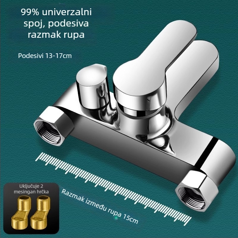 Ugradbeni zidni tuš set s bakrenim tijelom; funkcije raspršivanje, masaža, mjehurići i kiša; okrugla glava tuša; radna temperatura 0-80°C