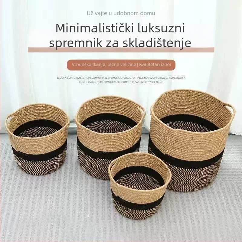 Košarica za skladištenje od pamukane užadi, sklopiva, moderni minimalistički dizajn, model XH23-515/516, pogodna za daljinski upravljač, kozmetiku/ukras, knjige i časopise, slušalice i odjeću