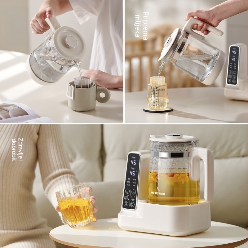 Aux 2-u-1 staklena kuhačica vode i grijač mlijeka s pametnim upravljanjem temperaturom, 800W, 220V, model Aas-12azx-89a