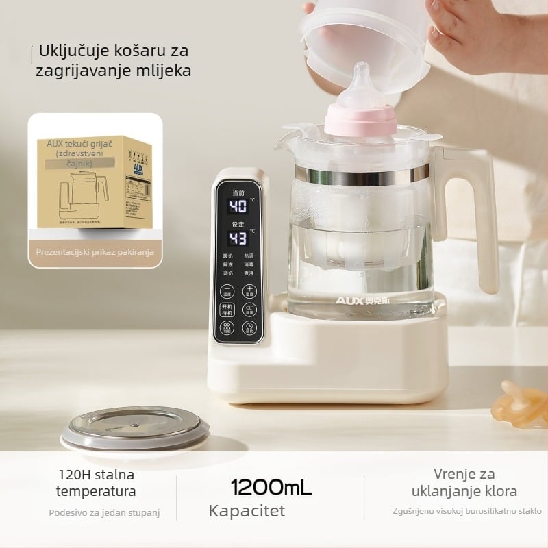 Aux 2-u-1 staklena kuhačica vode i grijač mlijeka s pametnim upravljanjem temperaturom, 800W, 220V, model Aas-12azx-89a