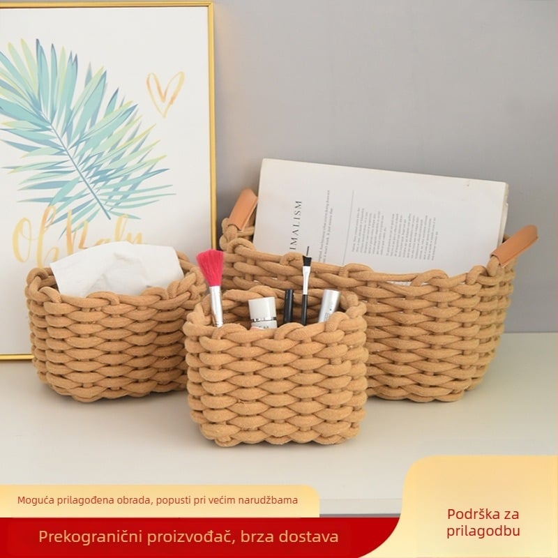 Pleteni košar za pohranu od pamukovog užeta, za kozmetiku i daljinske upravljače, prilagodljivi stolni organizator
