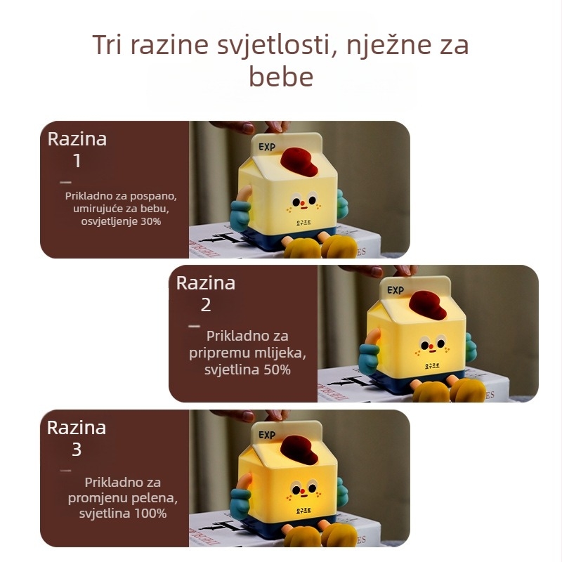 Noćna svjetiljka s crtić dizajnom mliječne kutije, ugrađena baterija, ABS sjenilo, CE certifikat, gumb prekidač, tiskani logo