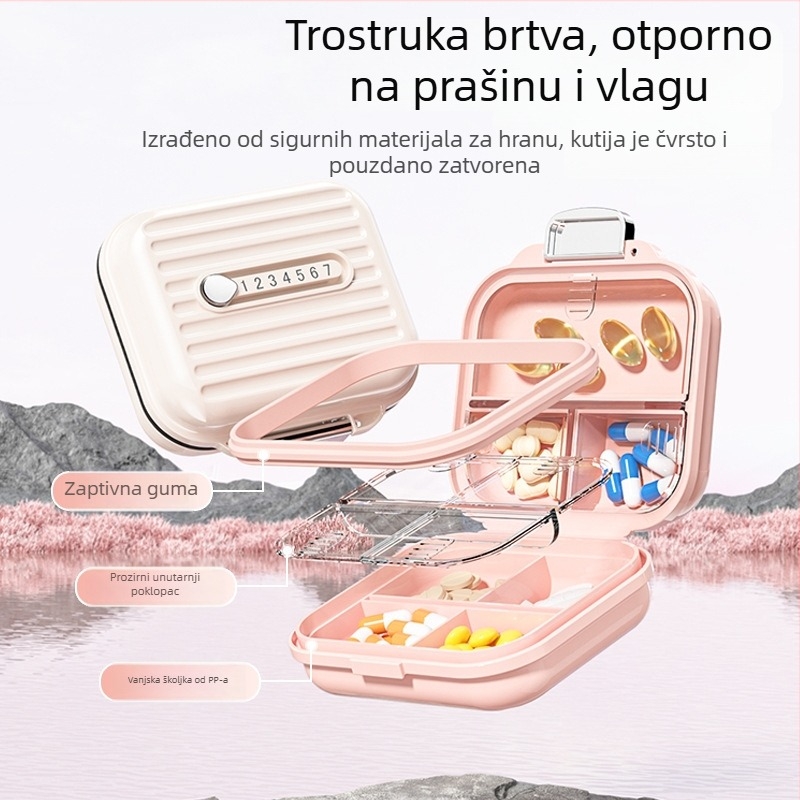 Prijenosna kutija za lijekove za 7 dana sa zatvorenim svjetlosnim pretincima (PP plastika, model MZ-A41215)