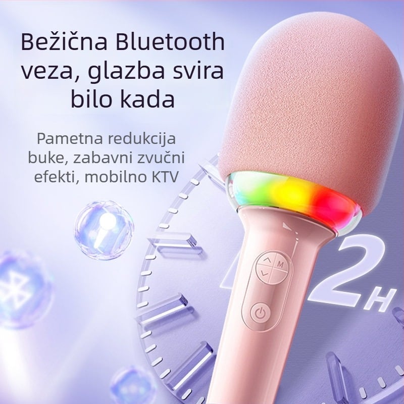 L8 Dječji karaoke mikrofon s Bluetooth 5.0, srcolik dizajn, ugrađena baterija, frekvencijski raspon 100 Hz–20 kHz, 3 W