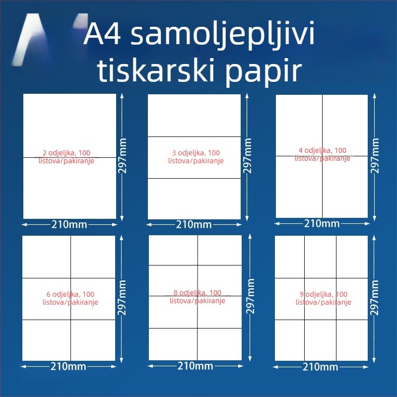 A4 samoljepljivi papir za etikete – pravokutni, ispisiv format, 170 g/m², žuta pozadina