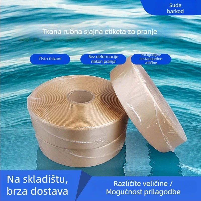 Perilni etiketa s debelim trakama i visokom gustoćom webbinga; pogodna za odjeću, ručnike, cipele, šešire i torbe