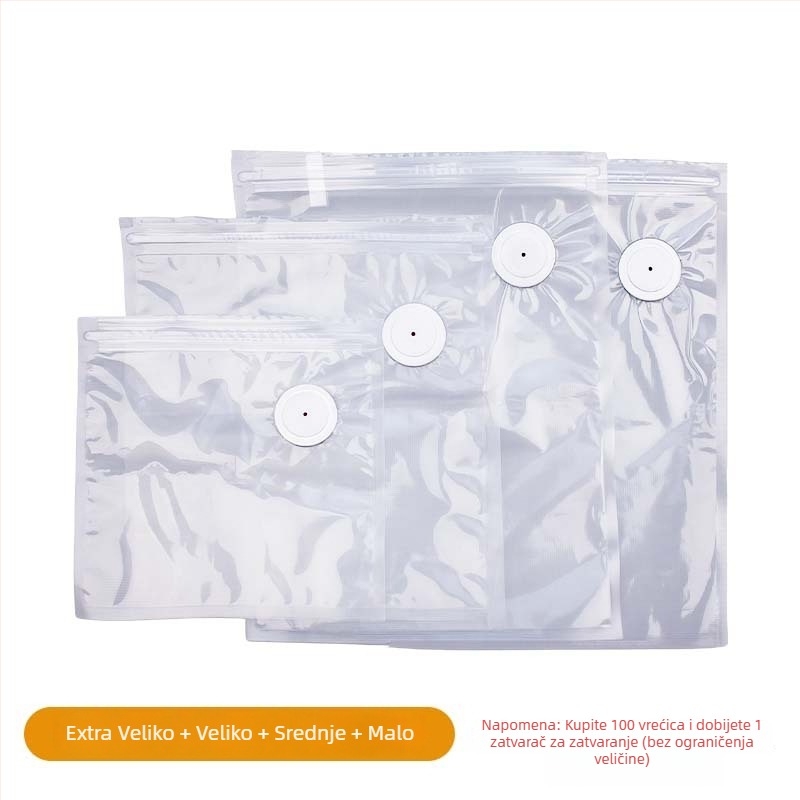 Vakuumska vreća za hranu — PA+PE debeli materijal, tip usisavanja, bez pumpe, kućna vaku vreća za skladištenje (2025)