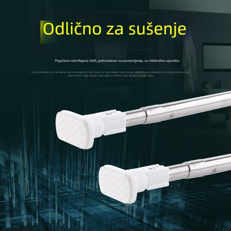Nerđajući čelični teleskopski štap za kupaonicu, za zavjese i odjeću – bez bušenja