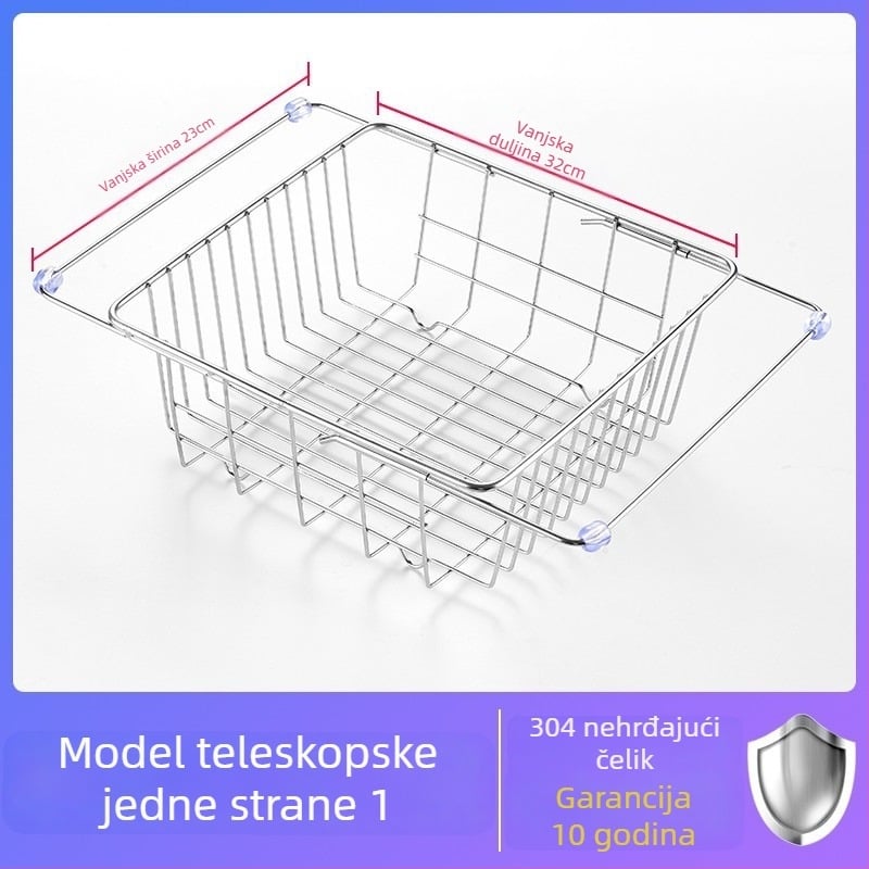 Teleskopska odvodna košara za sudoper – 304 nehrđajući čelik, Podrijetlo: Wenzhou, Težina oko 1 kg, Stil: Svijetli luksuz