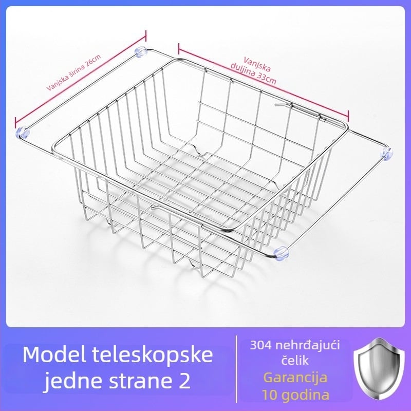 Teleskopska odvodna košara za sudoper – 304 nehrđajući čelik, Podrijetlo: Wenzhou, Težina oko 1 kg, Stil: Svijetli luksuz