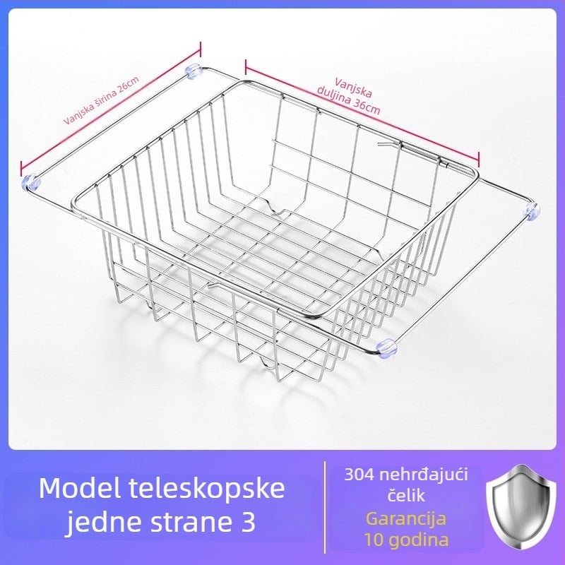 Teleskopska odvodna košara za sudoper – 304 nehrđajući čelik, Podrijetlo: Wenzhou, Težina oko 1 kg, Stil: Svijetli luksuz