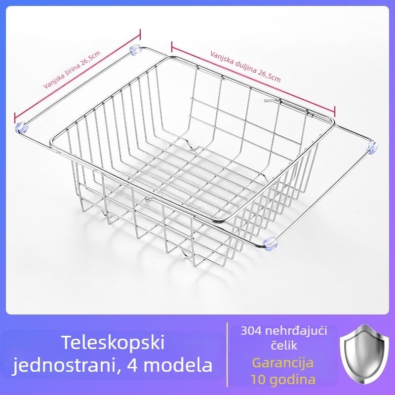 Teleskopska odvodna košara za sudoper – 304 nehrđajući čelik, Podrijetlo: Wenzhou, Težina oko 1 kg, Stil: Svijetli luksuz