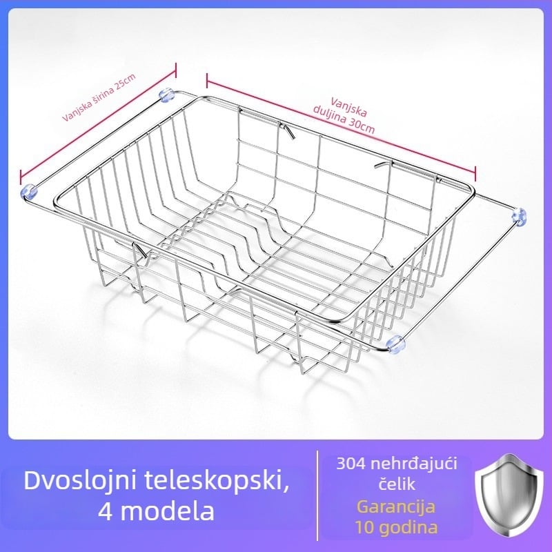Teleskopska odvodna košara za sudoper – 304 nehrđajući čelik, Podrijetlo: Wenzhou, Težina oko 1 kg, Stil: Svijetli luksuz
