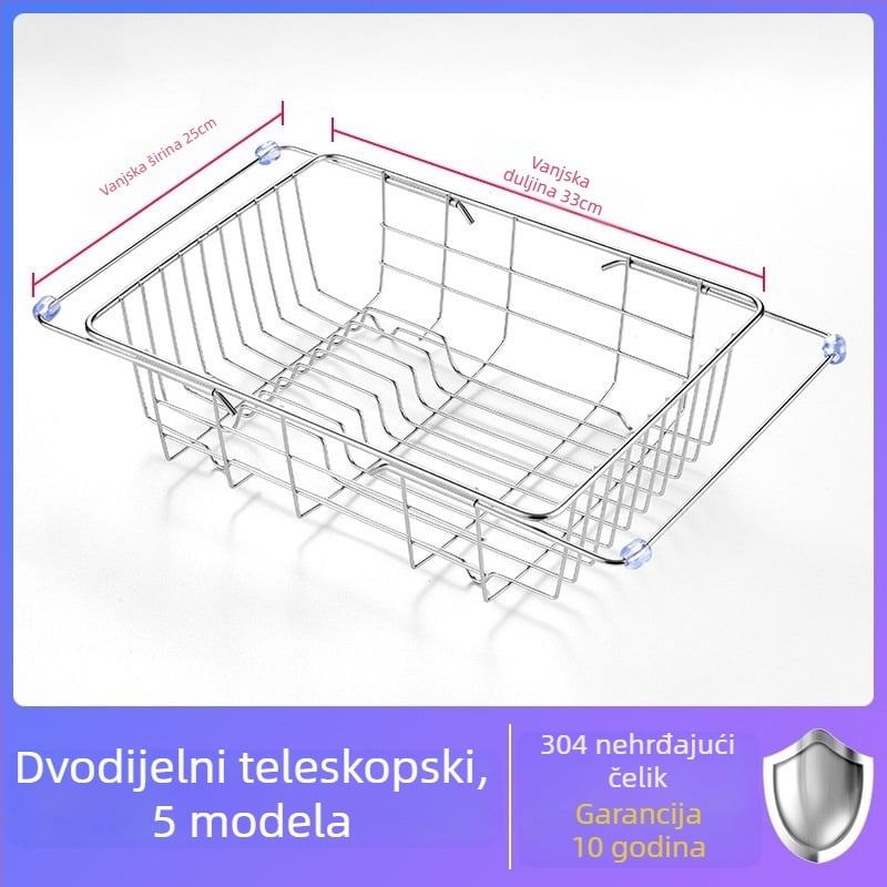 Teleskopska odvodna košara za sudoper – 304 nehrđajući čelik, Podrijetlo: Wenzhou, Težina oko 1 kg, Stil: Svijetli luksuz