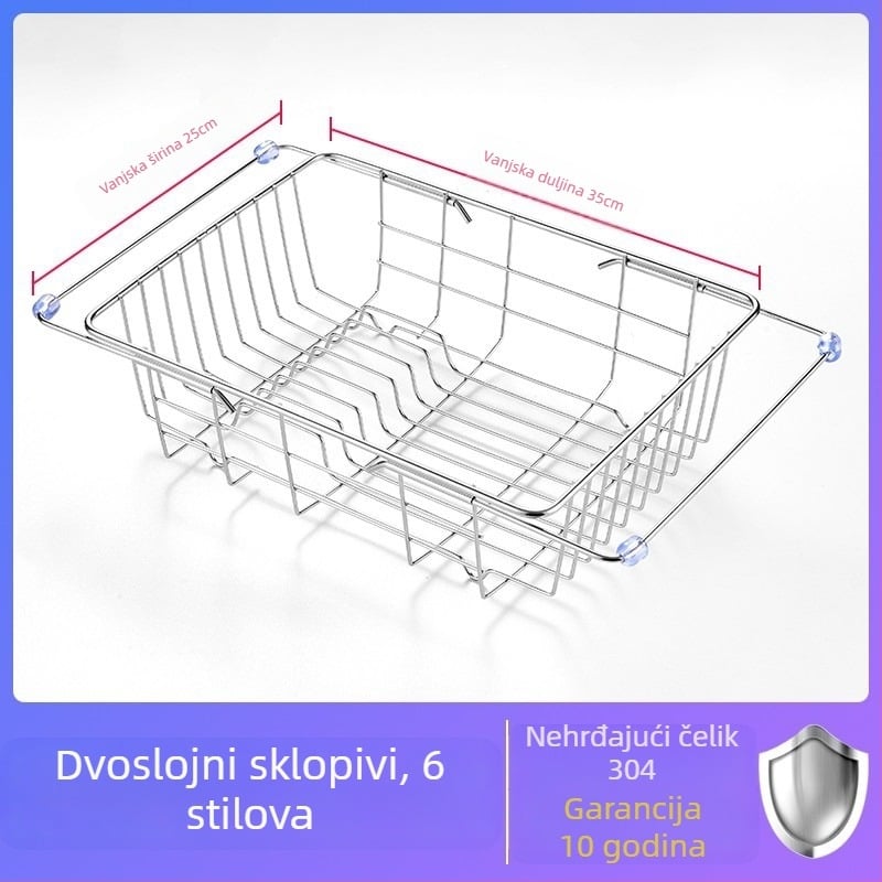 Teleskopska odvodna košara za sudoper – 304 nehrđajući čelik, Podrijetlo: Wenzhou, Težina oko 1 kg, Stil: Svijetli luksuz