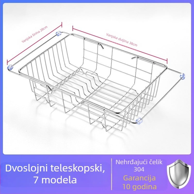 Teleskopska odvodna košara za sudoper – 304 nehrđajući čelik, Podrijetlo: Wenzhou, Težina oko 1 kg, Stil: Svijetli luksuz