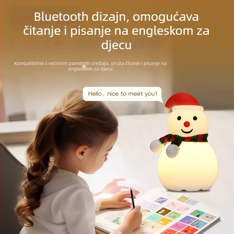 Noćna svjetiljka u obliku snježnog čovjeka od silikona, Bluetooth zvuk, ugrađena 6V baterija
