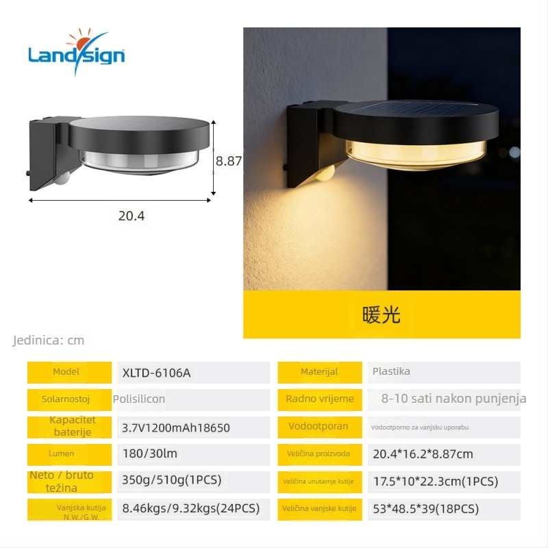Planetarnog oblika solarna vanjska LED zidna svjetiljka s daljinskim upravljačem — LED 0,86 W, 3,7 V, trajanje rada 6–12 sati, Model XLTD-6106