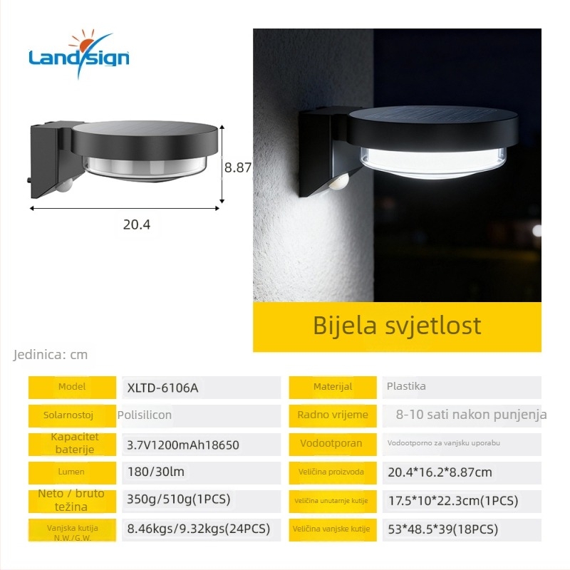 Planetarnog oblika solarna vanjska LED zidna svjetiljka s daljinskim upravljačem — LED 0,86 W, 3,7 V, trajanje rada 6–12 sati, Model XLTD-6106