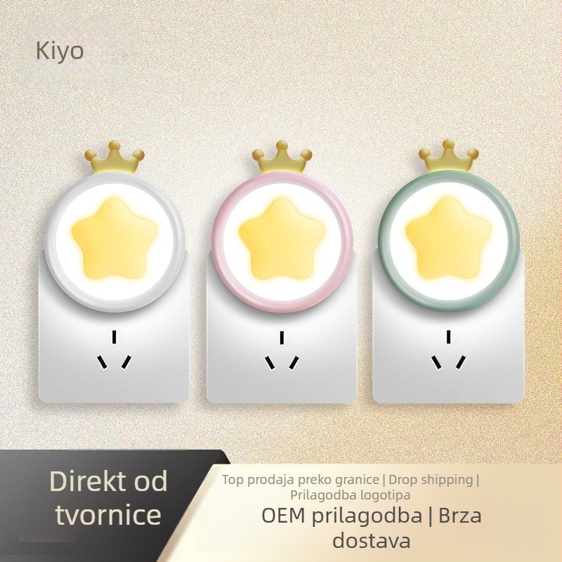 Noćna LED lampica s krunom zvijezda, napajanje iz utičnice, induktivni prekidač, ABS sjenilo, modernog stila