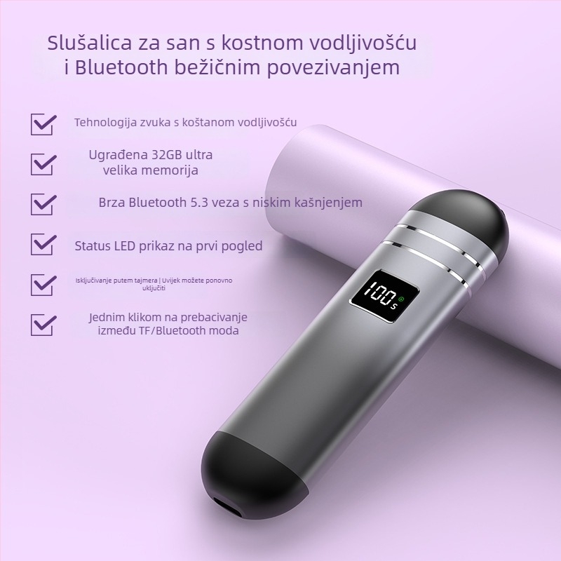 Mini zvučnik s kostnom provođenjem zvuka, Bluetooth 5.3, ugrađena baterija, 100 Hz–20 kHz, SNR ≥85 dB, 2 zvučnika, idealan za slušanje dok spavate ispod jastuka